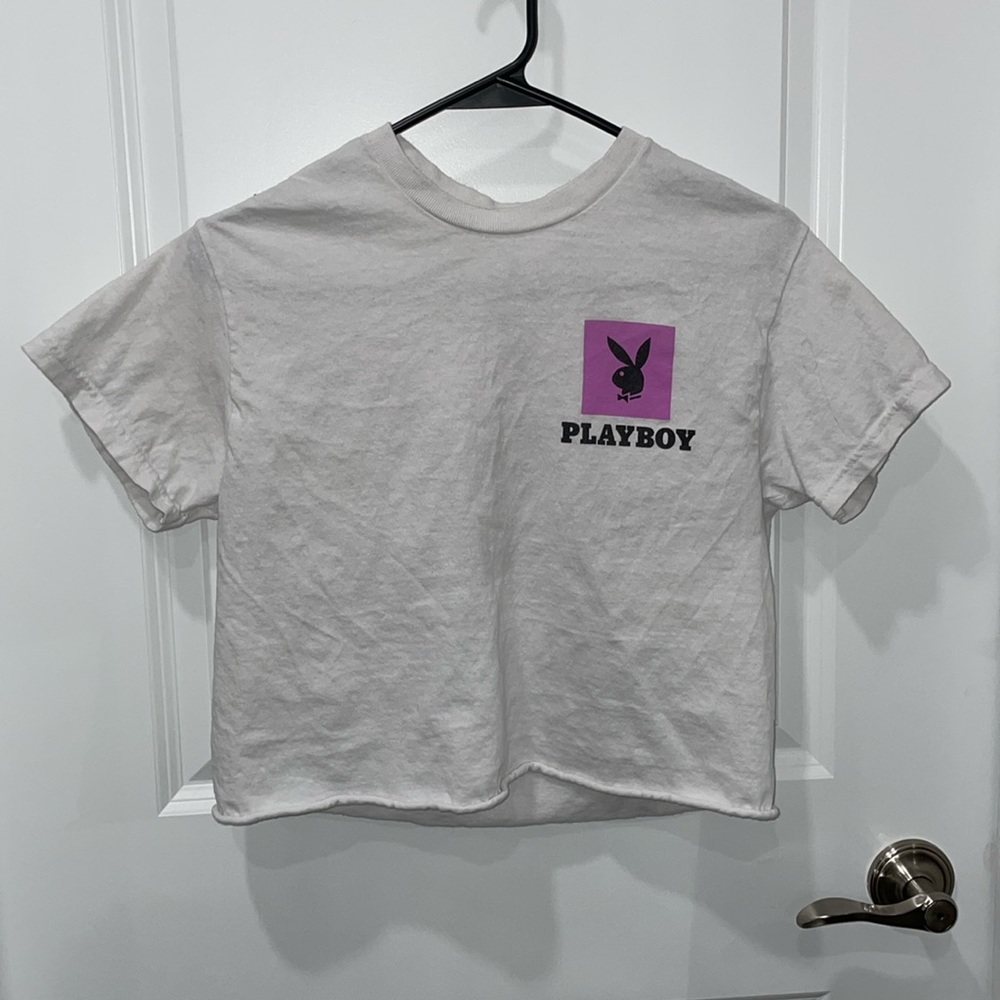 PLAYBOY Pink and White Crop Top